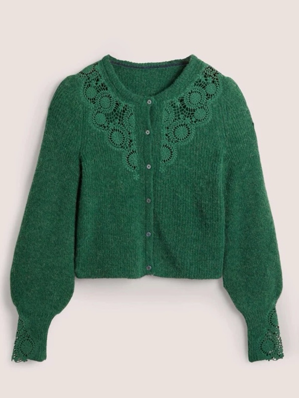 Boden Dark Green Cardigan with Lace Cuffs - Picture 5 of 9